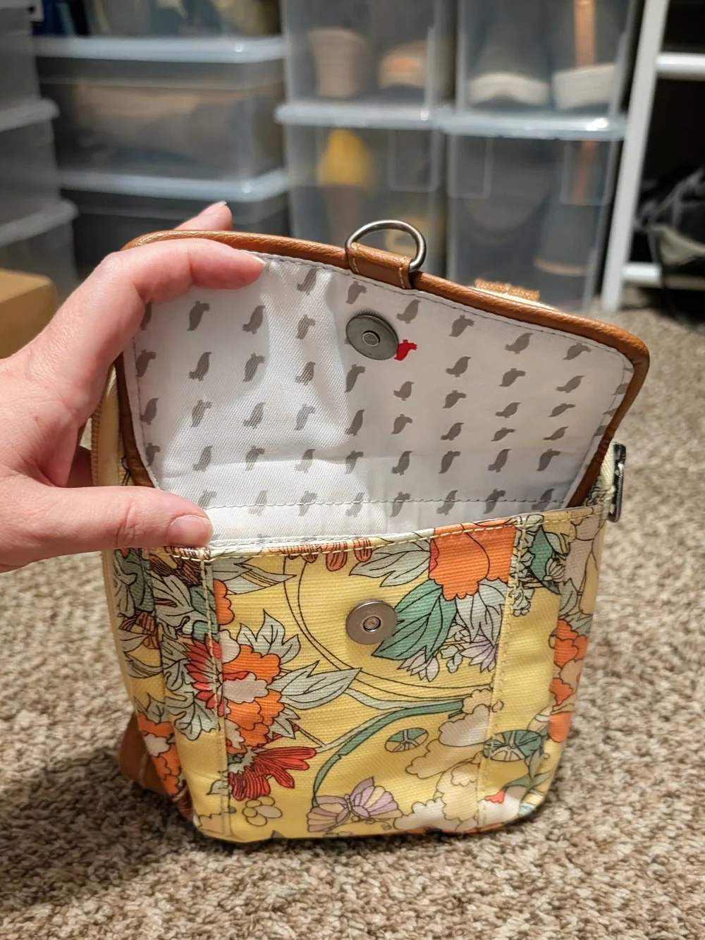 Sakroots Yellow Floral Crossbody with Brown Strap